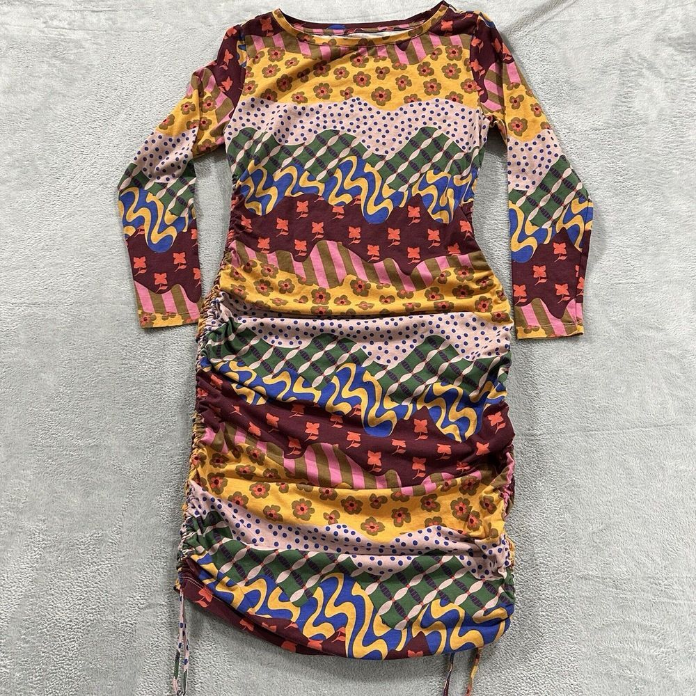 Latino Heritage Month Target Midi Dress Women L Funky Print Multicolor Ruched